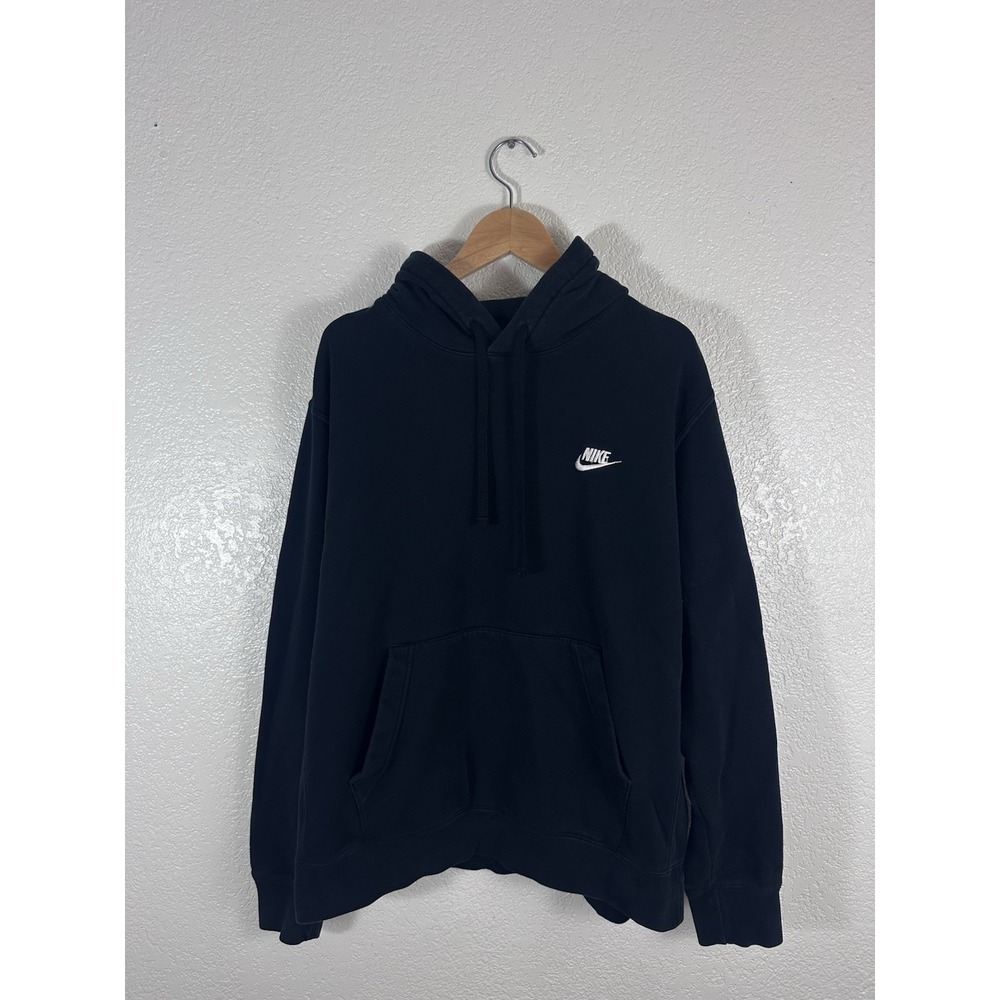 Nike Sportswear Club Fleece Pullover Hoodie Men's Medium Black Embroidered